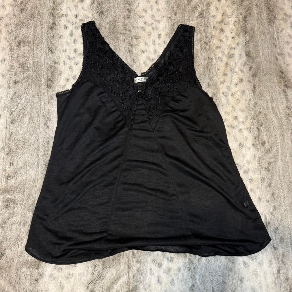 Black slip cami with lace trim details